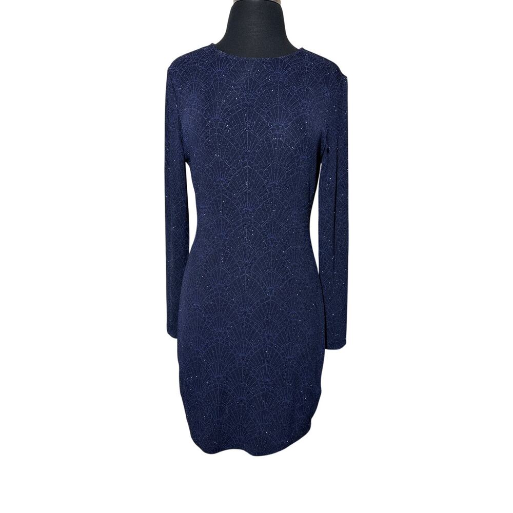 Divided H&M Long Sleeve Sparkly Blue Mini Cocktail Dress Sz 14 Cut Out Back